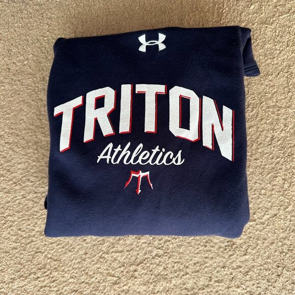 Under Armour Sweatshirt Mens Large Triton Athletics Blue Pullover Hoodie - Picture 10 of 10